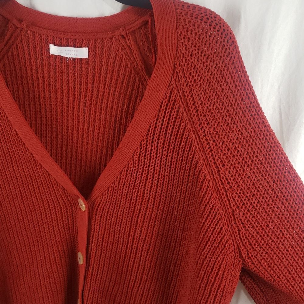 LC Lauren Conrad XXL Burnt Orange Button Up Cardigan - Picture 6 of 10